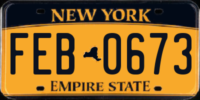 NY license plate FEB0673