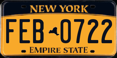 NY license plate FEB0722