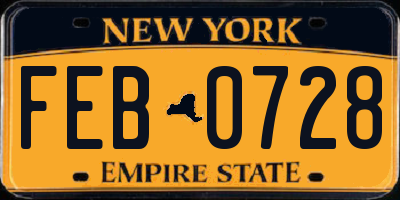 NY license plate FEB0728