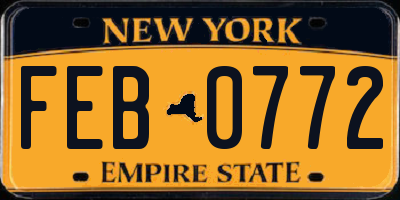 NY license plate FEB0772