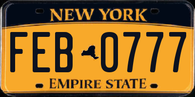 NY license plate FEB0777
