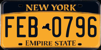 NY license plate FEB0796