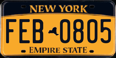 NY license plate FEB0805