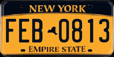 NY license plate FEB0813