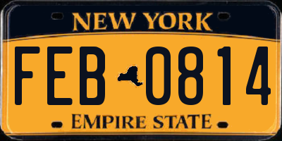 NY license plate FEB0814