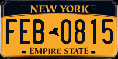 NY license plate FEB0815