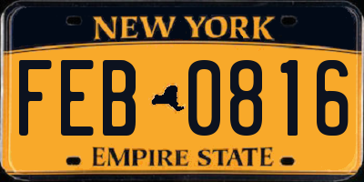 NY license plate FEB0816
