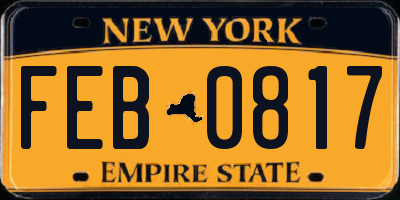 NY license plate FEB0817