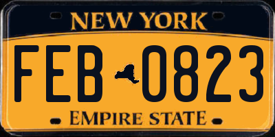 NY license plate FEB0823