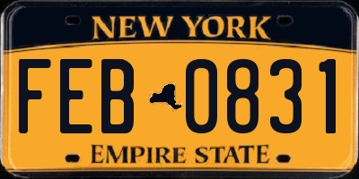 NY license plate FEB0831