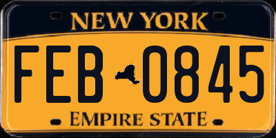 NY license plate FEB0845