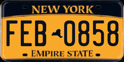 NY license plate FEB0858