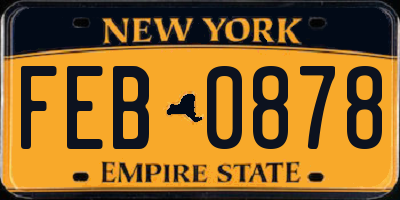 NY license plate FEB0878