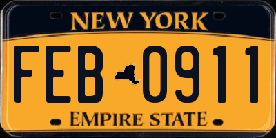 NY license plate FEB0911