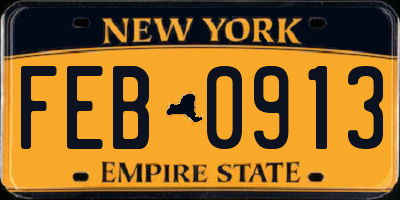 NY license plate FEB0913