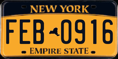 NY license plate FEB0916