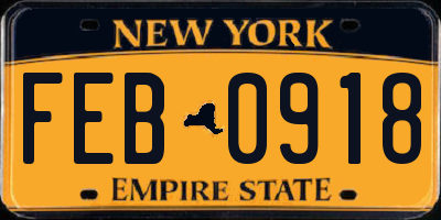 NY license plate FEB0918