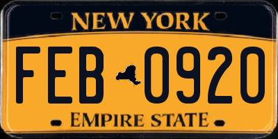 NY license plate FEB0920