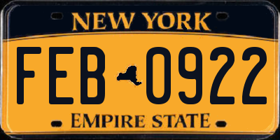 NY license plate FEB0922