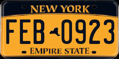 NY license plate FEB0923