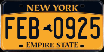 NY license plate FEB0925