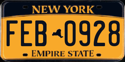 NY license plate FEB0928
