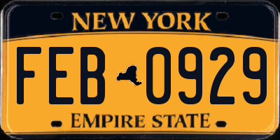 NY license plate FEB0929