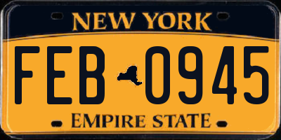 NY license plate FEB0945