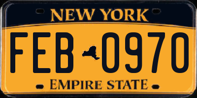 NY license plate FEB0970