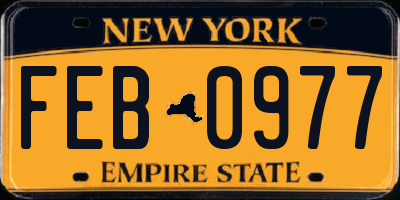 NY license plate FEB0977