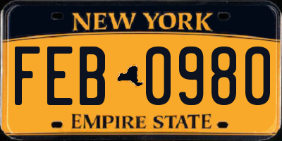 NY license plate FEB0980