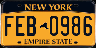 NY license plate FEB0986