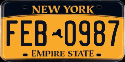 NY license plate FEB0987