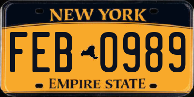 NY license plate FEB0989