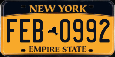 NY license plate FEB0992