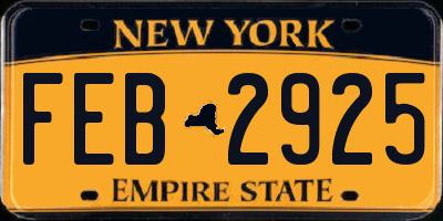 NY license plate FEB2925