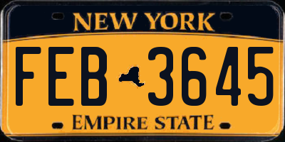 NY license plate FEB3645