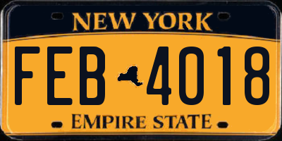 NY license plate FEB4018