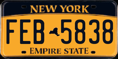 NY license plate FEB5838