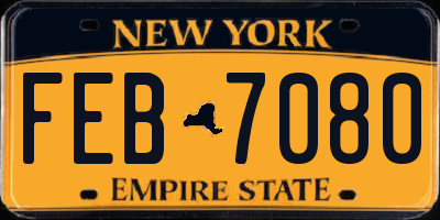 NY license plate FEB7080