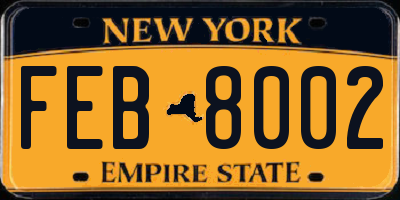 NY license plate FEB8002