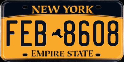 NY license plate FEB8608