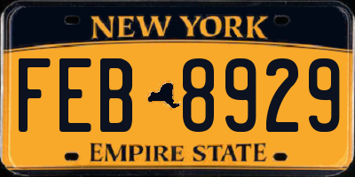 NY license plate FEB8929