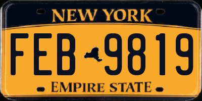 NY license plate FEB9819