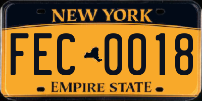 NY license plate FEC0018