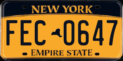 NY license plate FEC0647