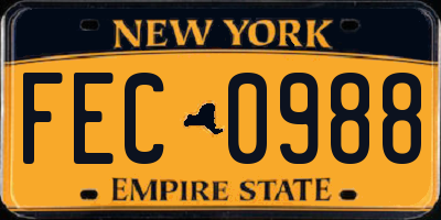 NY license plate FEC0988