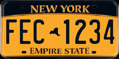 NY license plate FEC1234