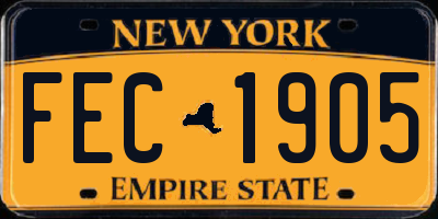 NY license plate FEC1905