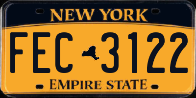NY license plate FEC3122